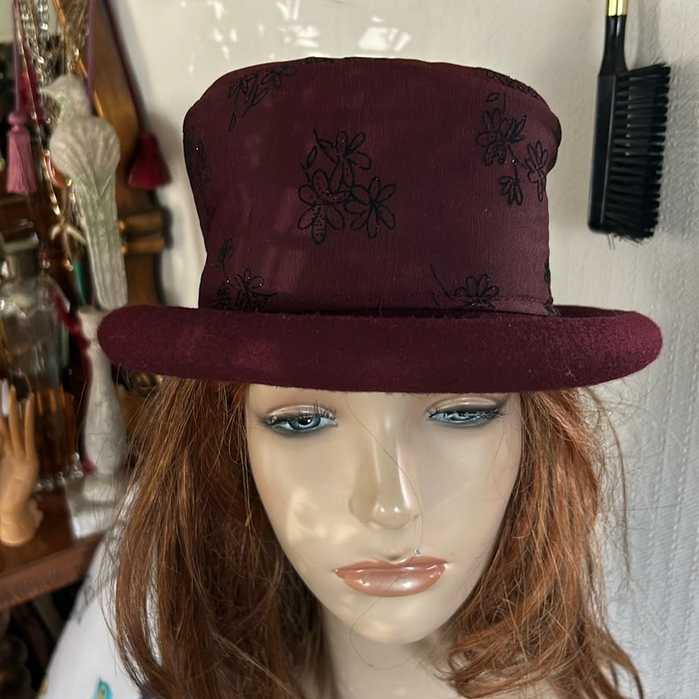 Vintage Burgundy Wool Bowler Hat